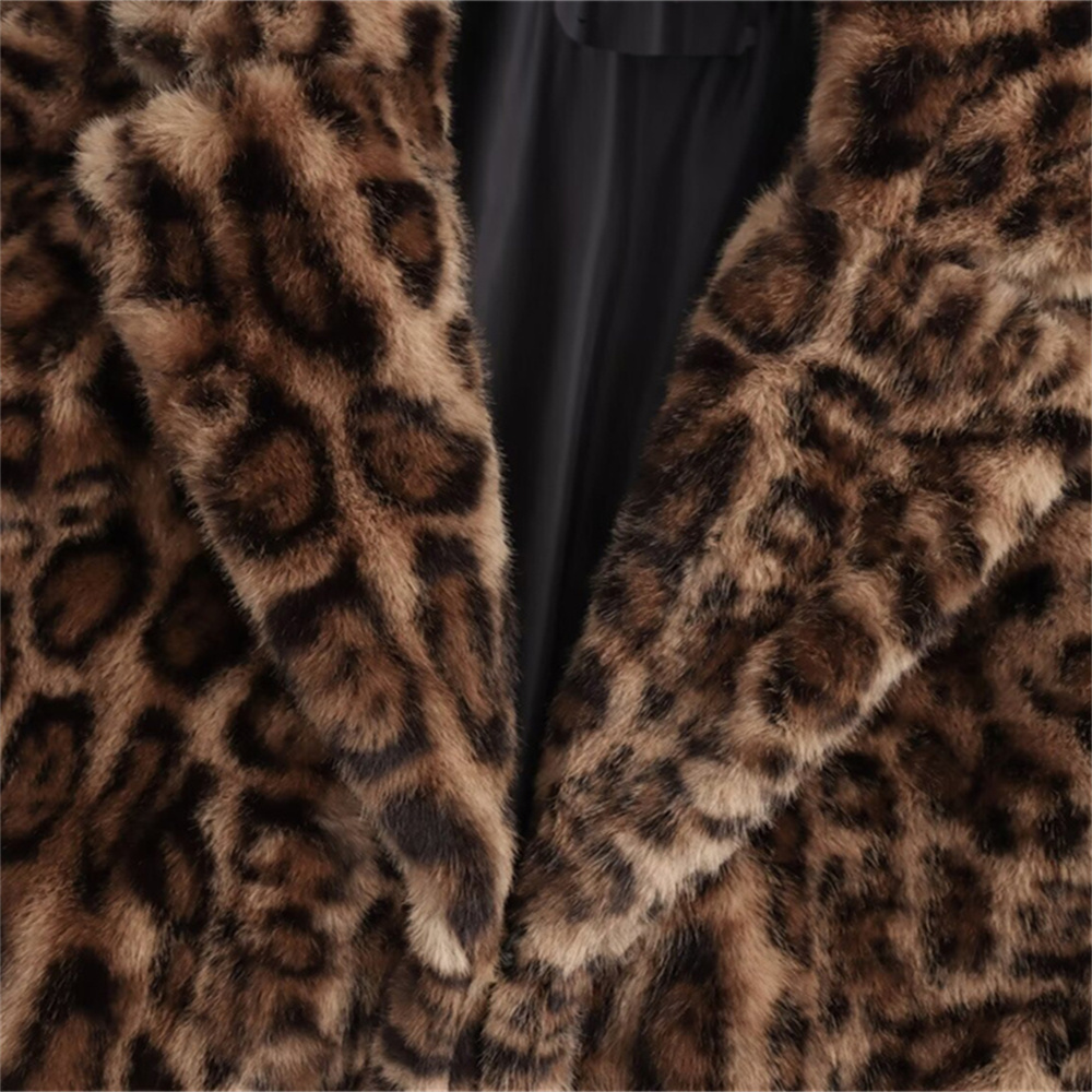 Damenmanteljacke, langärmelig, Revers, Animal-Print, mit Taschen, Herbst, neue Manteljacke