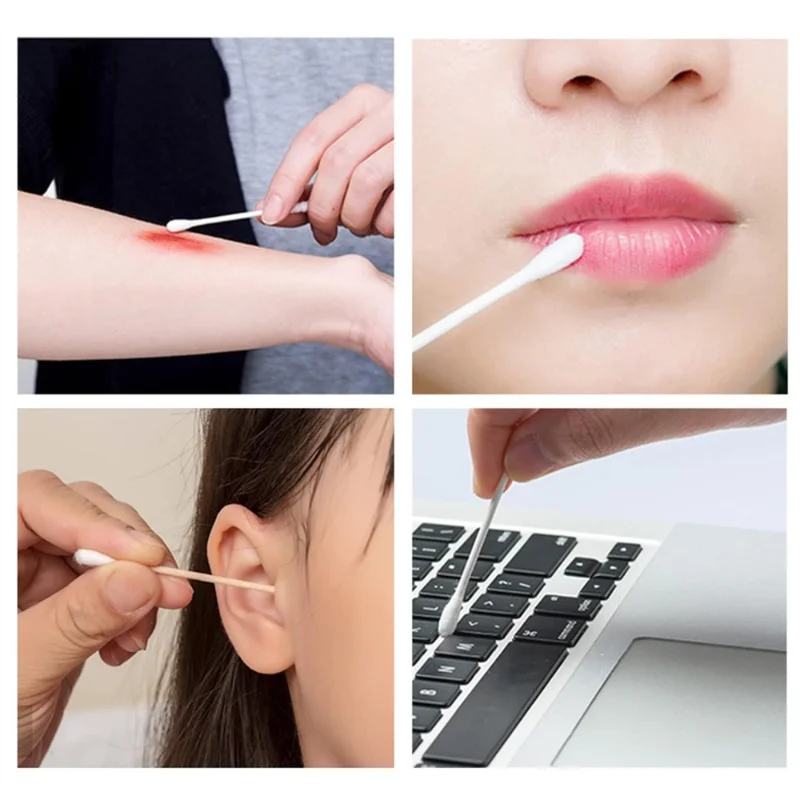 100 hisopos de algodón desechables de doble punta para limpieza de oídos y eliminación de maquillaje