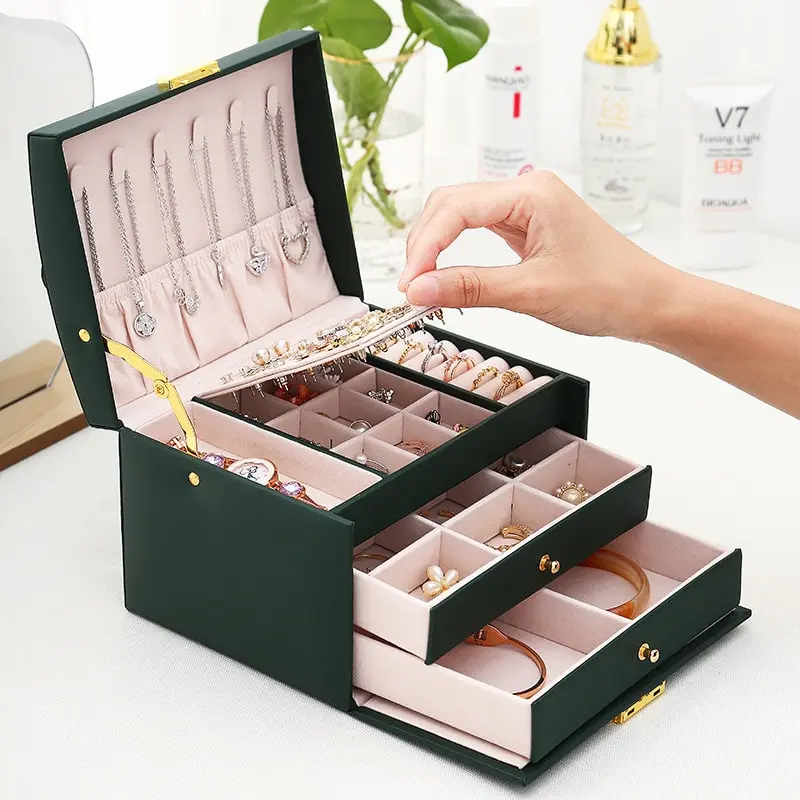 1 Stück multifunktion ale dreilagige Leders chu blade Stil Schmuck box Ohrringe Ohrringe Schloss Schmucks cha tulle
