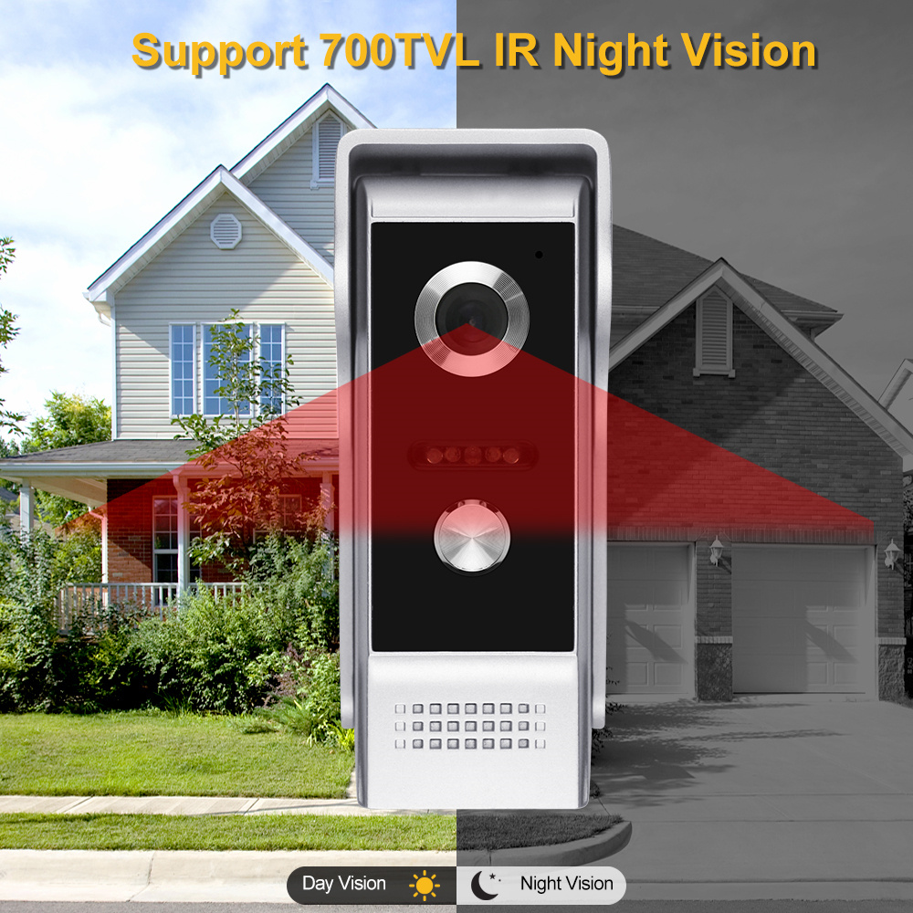 Sistema de intercomunicación con timbre de vídeo con cable de 4,3 pulgadas, Monitor de teléfono de puerta de mano, cámara impermeable para exteriores, visión nocturna en Color 700TVL