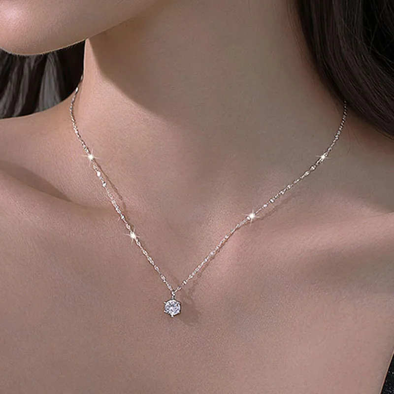 Hot 925 เงินสเตอร์ลิงสร้อยคออเนกประสงค์เดี่ยวประกาย AAA Zircon Clavicle CHAIN สําหรับเครื่องประดับงานแต่งงานของผู้หญิงขายส่ง