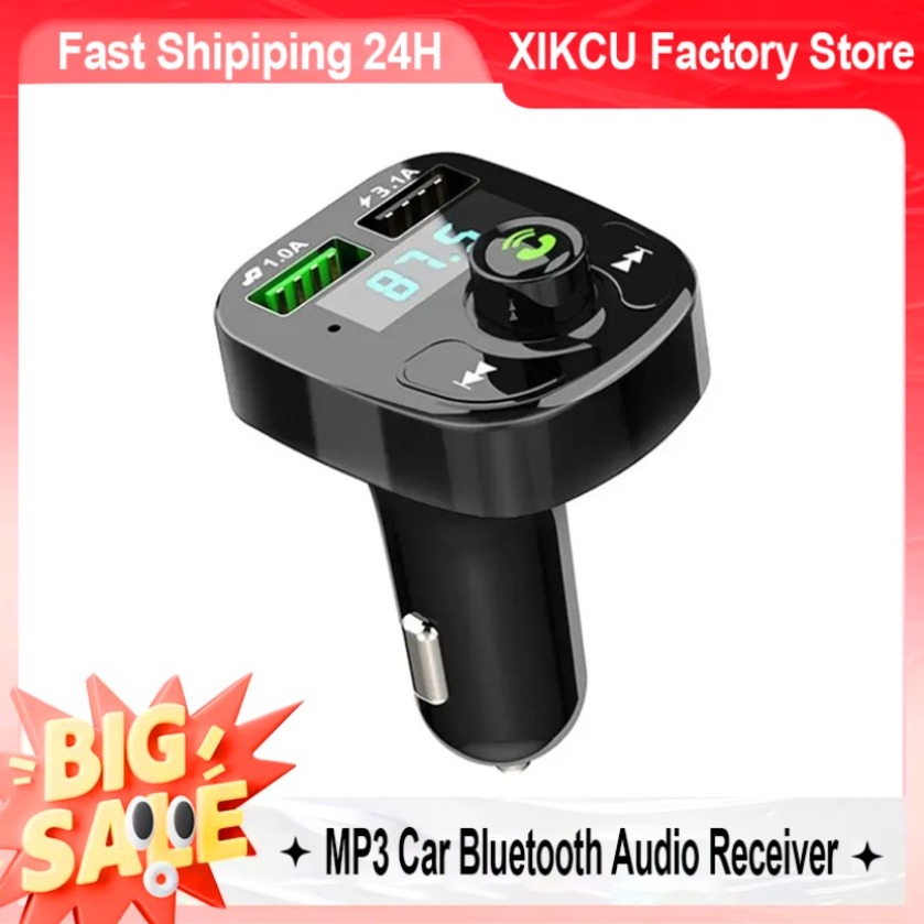 XIKCU LED MP3 Bluetooth FM Audio Receiver Freisprecheinrichtung Bluetooth 5.0 Sender 2,1 A 3,1 A QC3.0 Typ C Dual USB Car Kit Ladegerät
