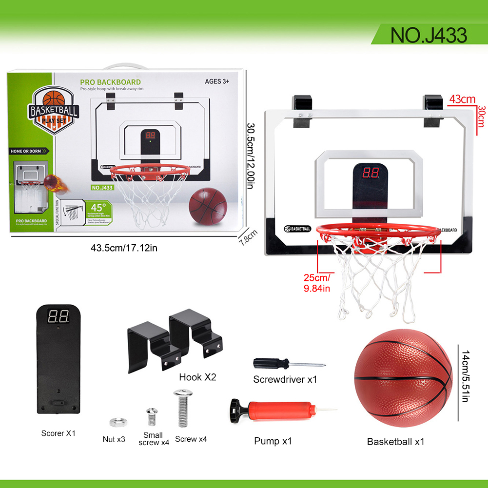 Mini Basketball Hoop com placar eletrônico para crianças, brinquedos engraçados do jogo, encosto para bola, exercício interno e externo, acessório para esporte