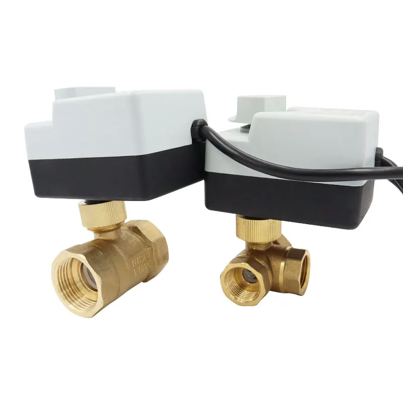 Válvula de bola motorizada de latón, actuador eléctrico de dos controles de 3 cables AC220V, 3 vías/2 vías DN15 DN20 DN25 DN32 DN40 con interruptor Manual