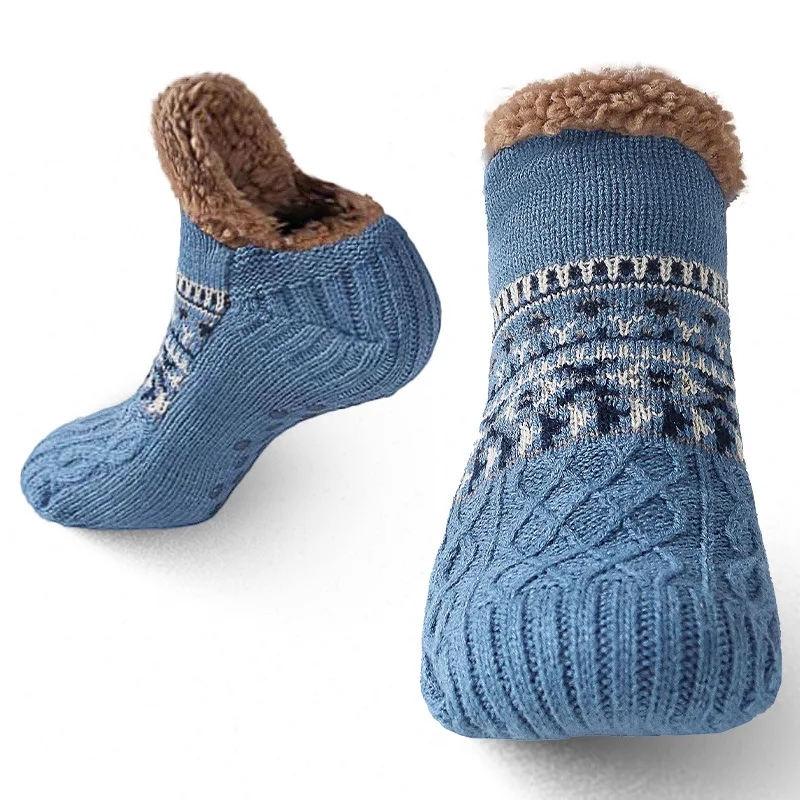 Calcetines térmicos esponjosos para hombre, calcetines cálidos de invierno para mujer, calcetines cortos de algodón gruesos para dormir en casa, calcetines suaves antideslizantes para suelo peludo