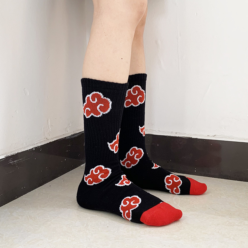Halloween Anime Red Cloud Akatsuki Calzini di alta qualità Ninja Calzini di cotone per adulti unisex Cosplay Calzini da esterno per uomo e donna