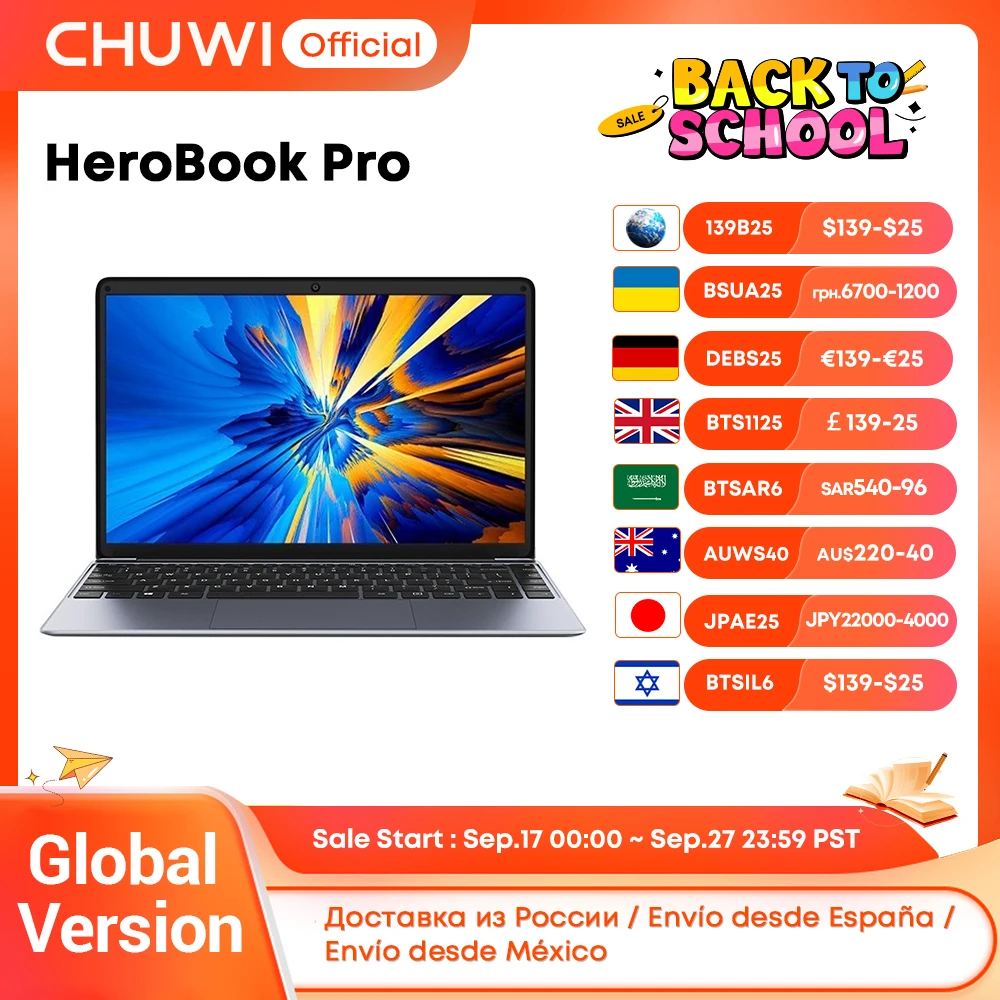 CHUWI HeroBook Pro 14,1" 1920x1080 resolutie Intel Celeron N4020 Dual Core Windows 10 OS 8GB RAM 256GB SSD-laptop met Mini HD