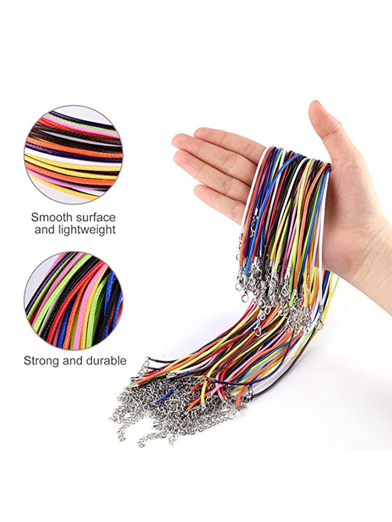 50 peças fivela de corda de colar de cores misturadas aleatórias, corda de cera solta de 18 polegadas para pingente, pulseira, colar, fabricação de jóias e miçangas