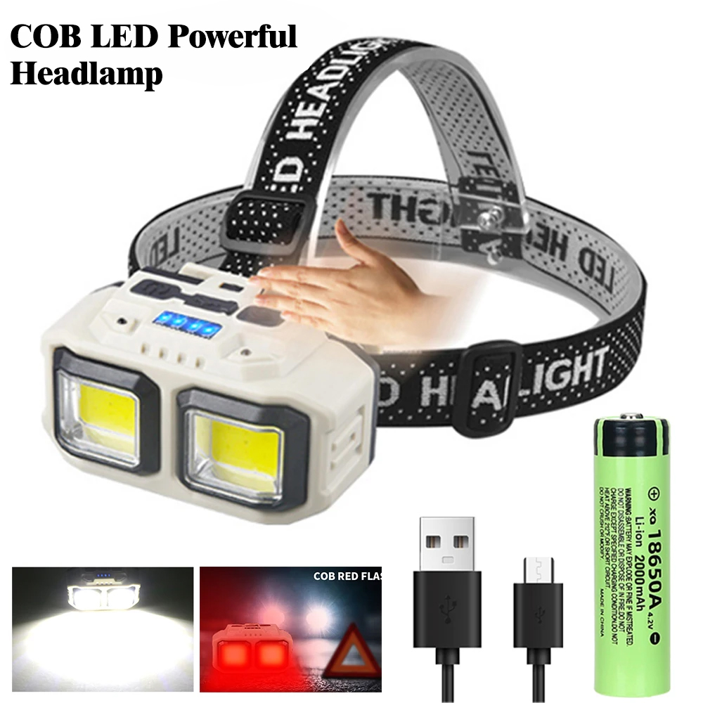Cob LED leistungs starke Scheinwerfer USB wiederauf ladbare Stirn lampe 18650 Batterie wasserdichte Scheinwerfer Outdoor Camping Angeln Suche Laterne