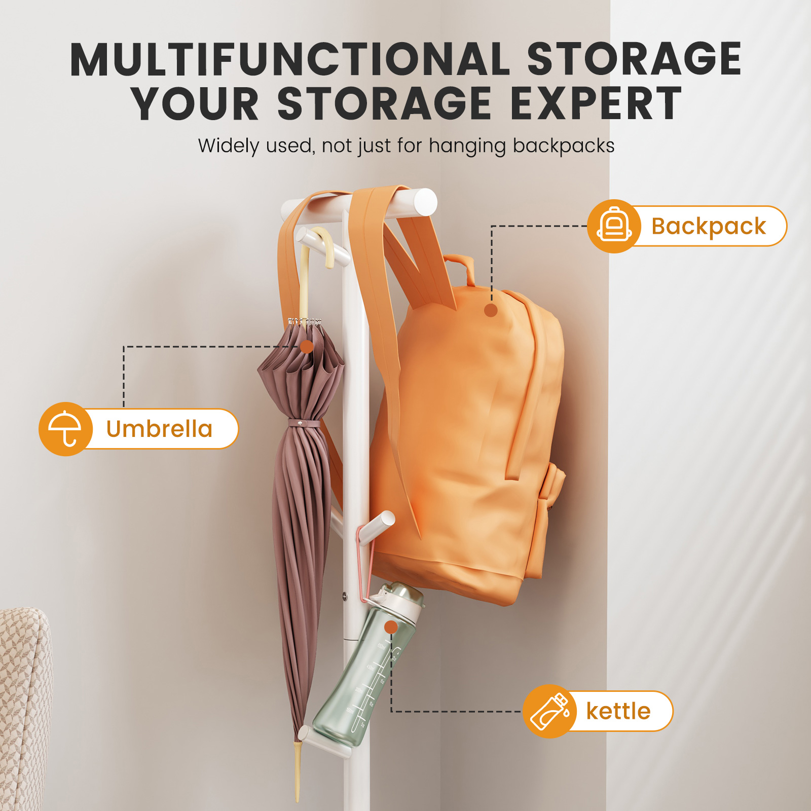 Floor-Standing Schoolbag Hanger, Bedroom Coat and Hat Rack, Kidsren's Backpack Rack, Desk Hook, Tableside Bedside Bag Placement Artifact