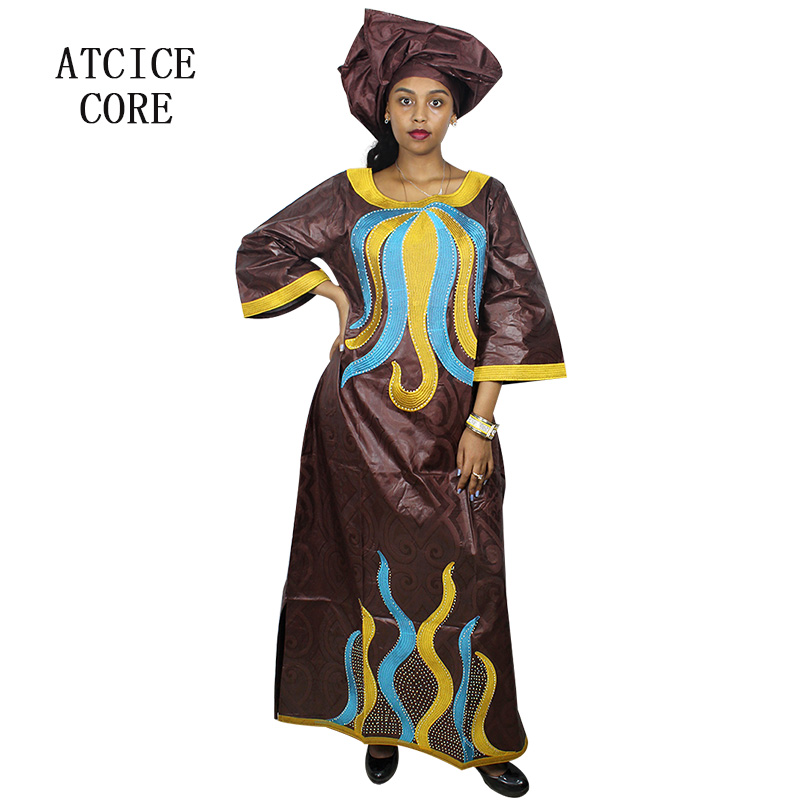 African Dre ss para mulheres Plus Si ze bordado Weddi ng Guest vestido longo maxi com lenço
