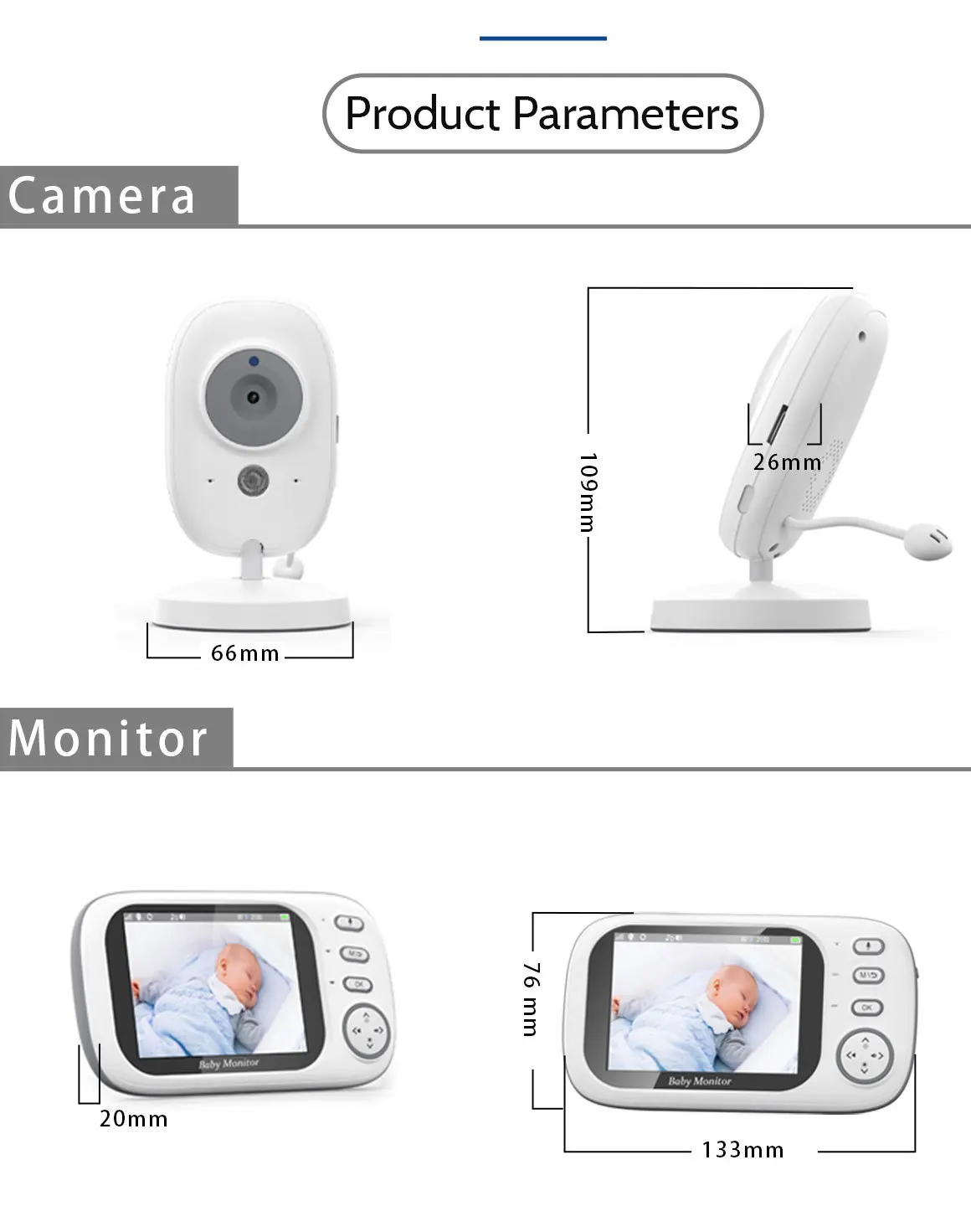 Monitor de bebê com câmera e áudio Tela de 4,5 polegadas Câmera portátil para bebê Visão noturna Sensor de temperatura de áudio bidirecional e canções de ninar
