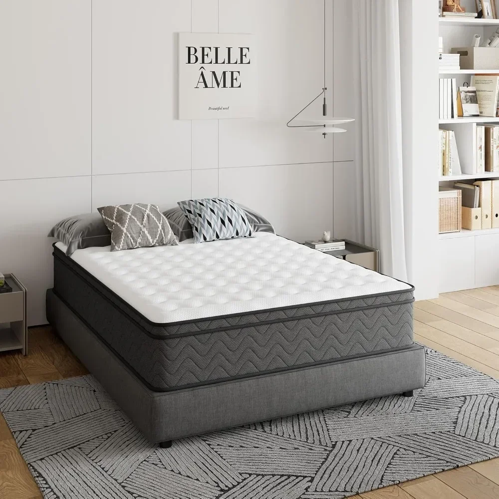 Queen Mattress, 10 Inch Innerspring Hybrid Mattress in A Box, Individually Pocket Coils for Motion Isolation & Cool Sleep