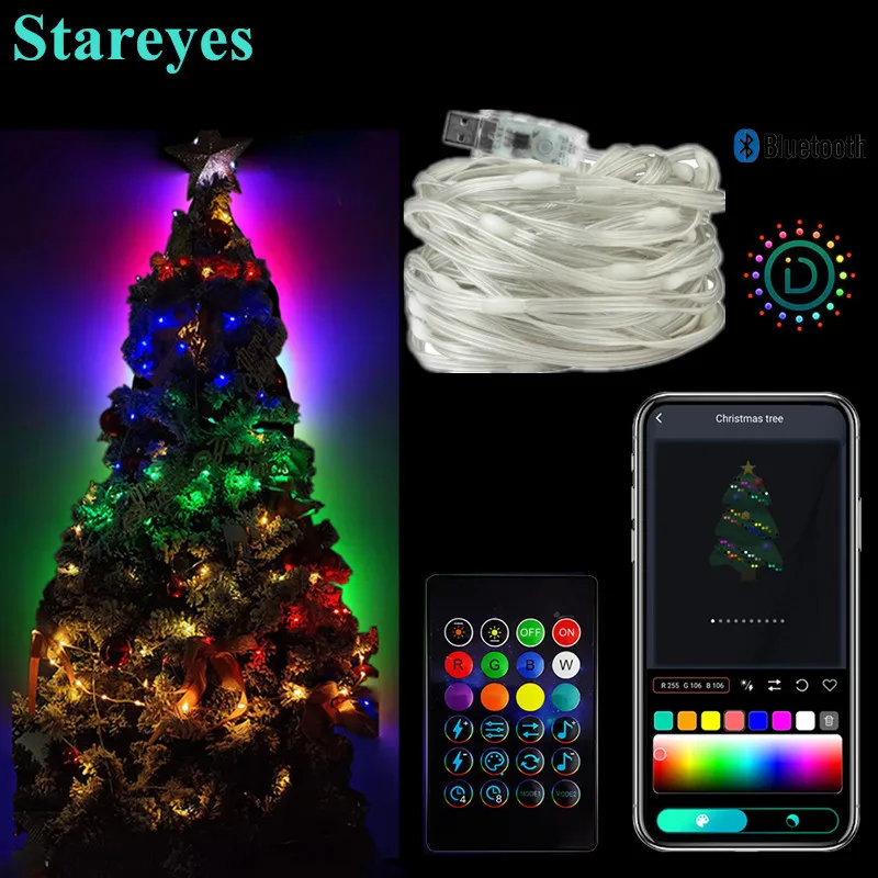 Smart RGB USB DC5V 5m 10m 15m 20m IP65 LED cadena WS2812B IC color mágico Bluetooth aplicación IR remoto luz de Navidad RGB decoración DIY