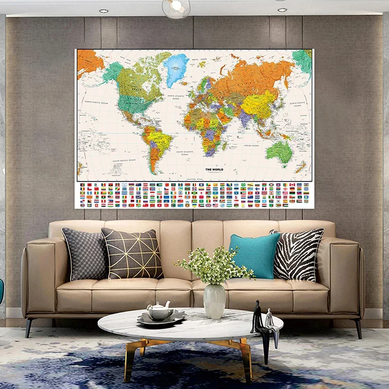 Vintage World Map English Language Personalized Atlas Poster Canvas Painting World Globe Map 100*70cm School Office Supplies