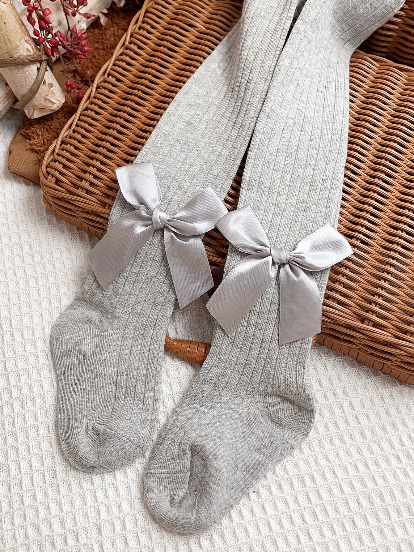 4 pares de meia-calça com decoração de laço para meninas pequenas