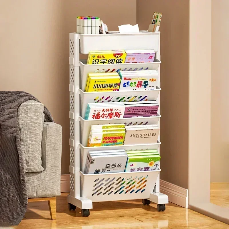 new model  Storage Rack Bookshelf Table Side Wheels Rack Removable Floor Multi Story Dormitory Table Side Storages Basket
