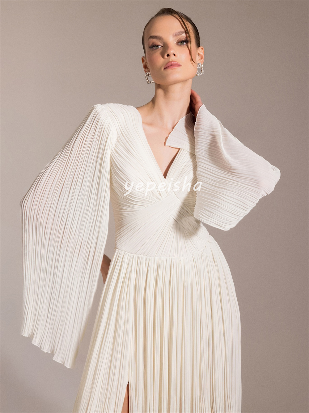 Personalizado requintado retro chiffon cruzado drapeado plissado a linha com decote em v vestidos longos sob medida vestidos de ocasião moda elegante