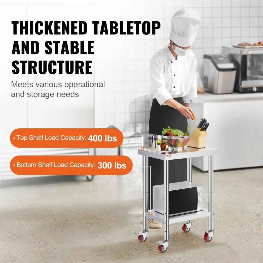 Stainless Steel Work Table with Adjustable Shelf and Rolling Wheels Heavy Duty Commercial for kitchen Prep Table