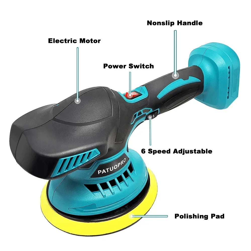 150mm Cordless Rechargeable Buffer Polisher Portable Polishing Machine 6Gears Metal Waxing For Makita 18V Battery(No Battery)