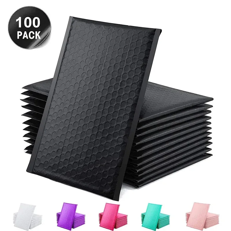 100 Uds. Sobre de embalaje de burbujas negro, sobres de correo, sobre verde de polietileno para envío, relleno de bolsa de burbujas autosellado