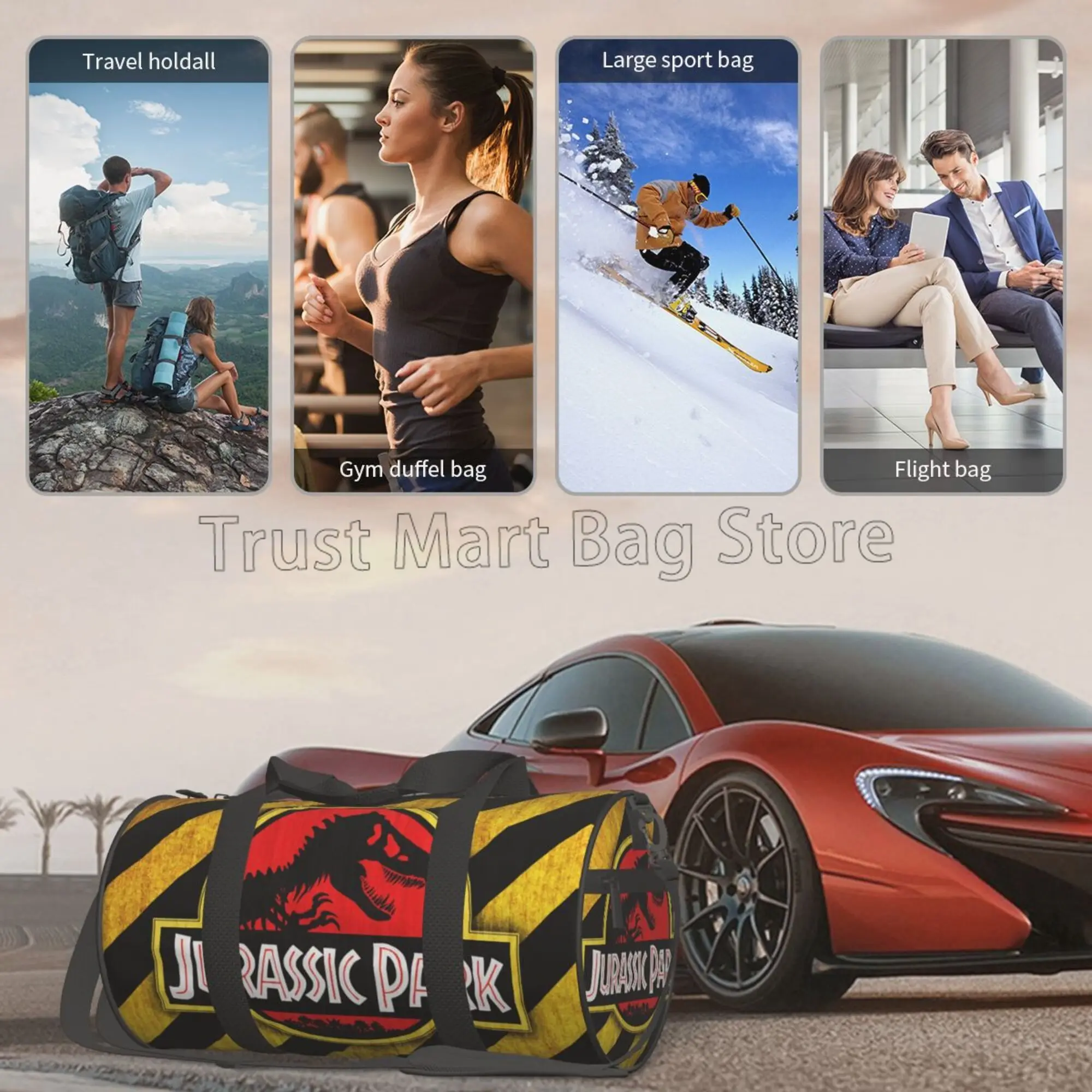 Jurassic Park Overnight Seesäcke, Wochenend-Handgepäcktasche, Gepäcktasche mit Reißverschluss zum Üben, Segeltuch-Reisetasche für Fitnessstudio, Sport