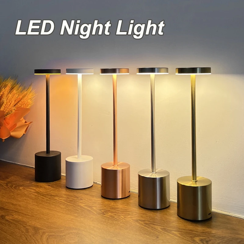 Lámpara de mesa LED inalámbrica de aleación recargable, 3 colores, Interruptor táctil, luz nocturna, estilo nórdico, para el hogar, Bar, restaurante, ambiente, lámpara de escritorio