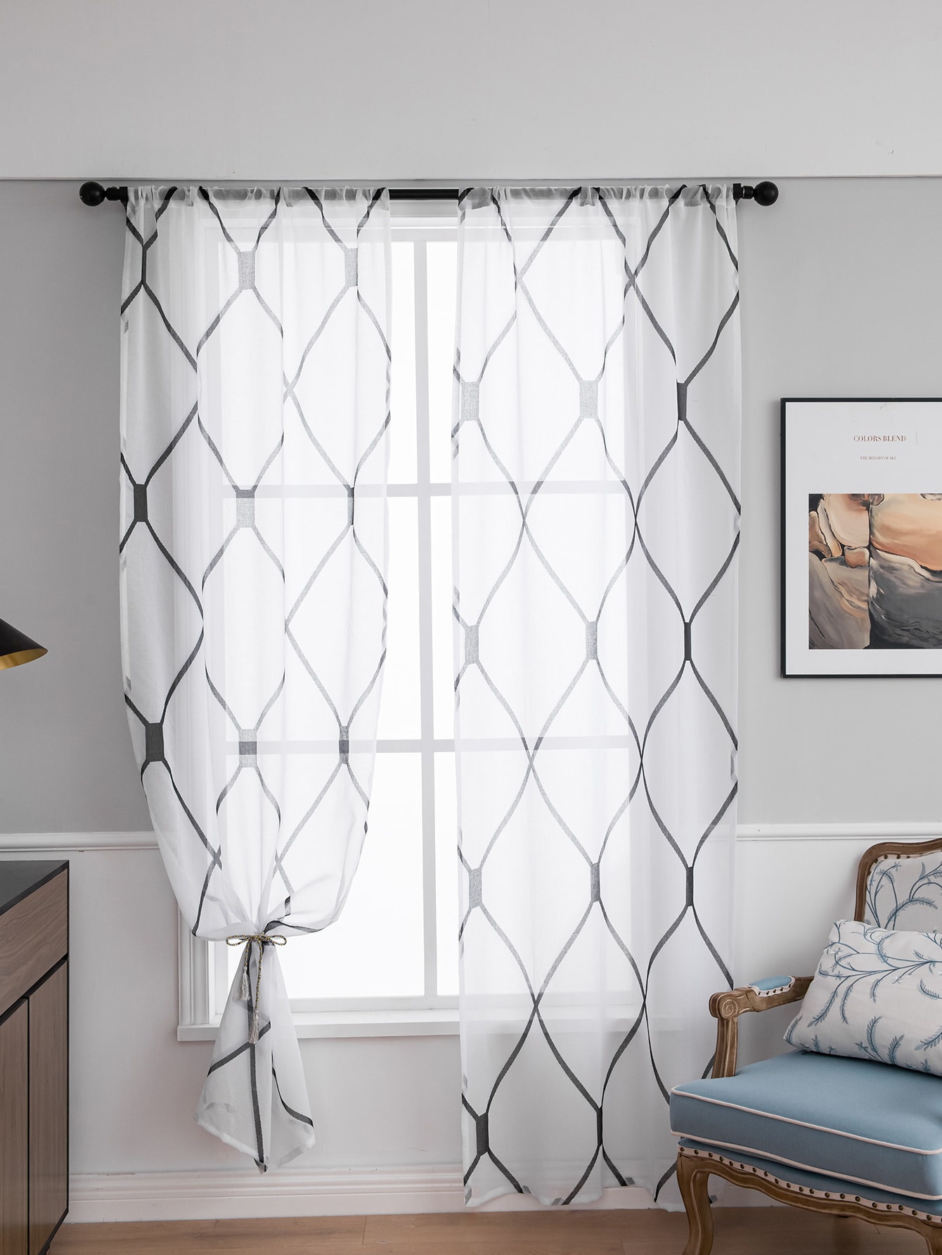 Clearance_Cortinas transparentes, velo de malla simple coreano blanco para sala de estar, dormitorio_Acalizadores continuos
