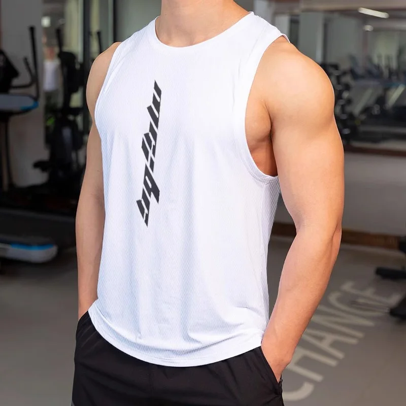 最新のフィットネスルーズ男性タンクトップ速乾性ノースリーブ tシャツフィットネス服バスケットボールトレーニングベスト男性スポーツアンダーシャツ
