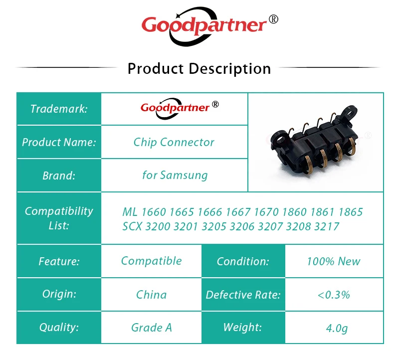 1 conector de Chip para SAMSUNG SCX 3200 3201 3205 3206 3207 3208 3217 3218 ML 1660 1661 1665 1666 1667 1670 1675 1676 1860 1861