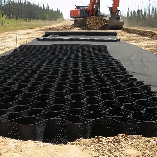 Géocellule en plastique HDPE texturée, géocellule en plastique, grille de gravier, système de confinement cellulaire, fabricant de géocellules