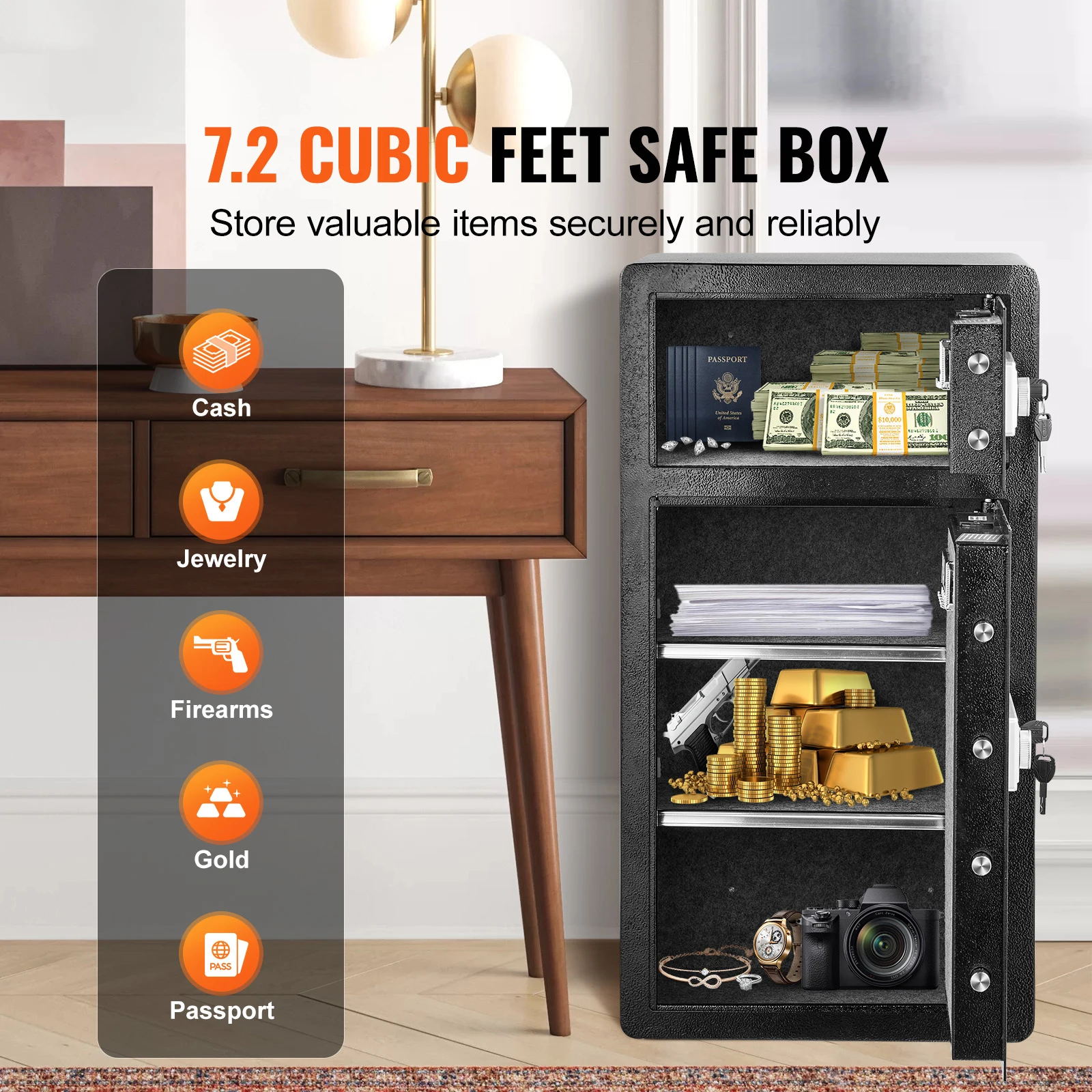 SucceBuy Cofre de porta única de 4,0 pés cúbicos com senha de bloqueio de chave e caixa de segurança com impressão digital com bolsa à prova de fogo, porta-chaves e luz LED