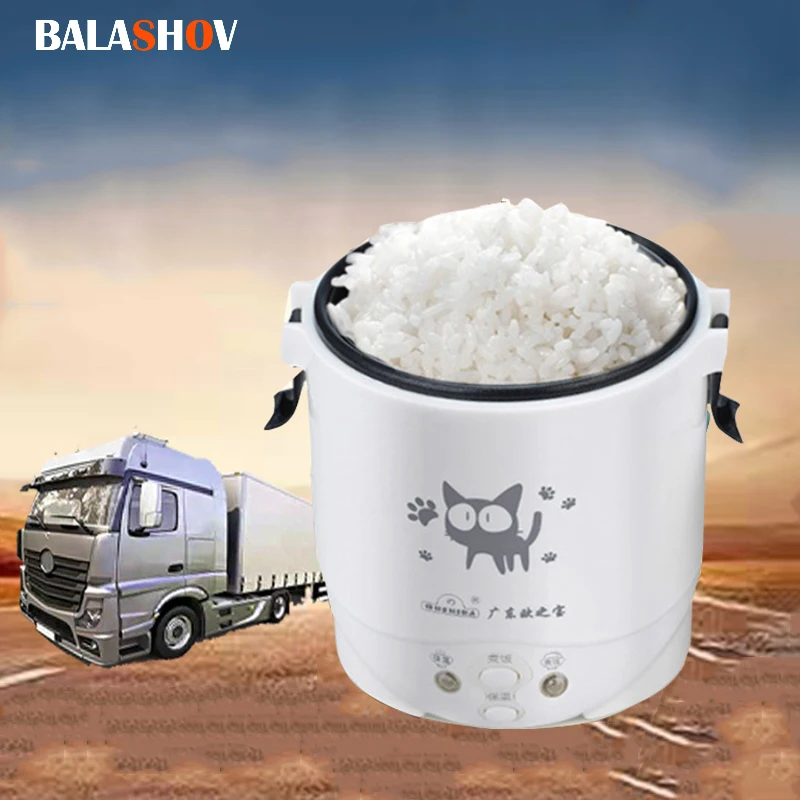 Mini olla arrocera para coche, 12v, 24V, 220V, doble uso, autoconducción, sopa, gachas, olla arrocera portátil, 24v, camión, olla arrocera inteligente