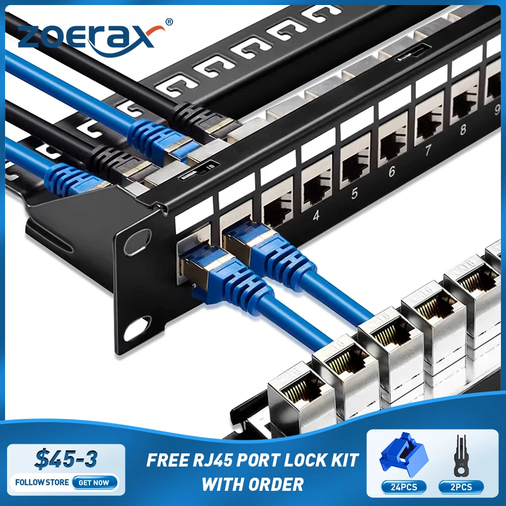 ZoeRax 24-портовая патч-панель RJ45 Cat6/Cat6a/Cat7, сетевая патч-панель сцепления RJ45, 19 дюймов