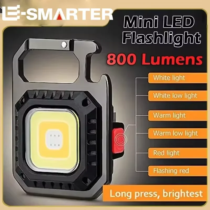 Mini linterna LED COB magnética para acampar al aire libre, luz de trabajo de bolsillo, 800 lúmenes, recargable por USB, focos de 7 modos