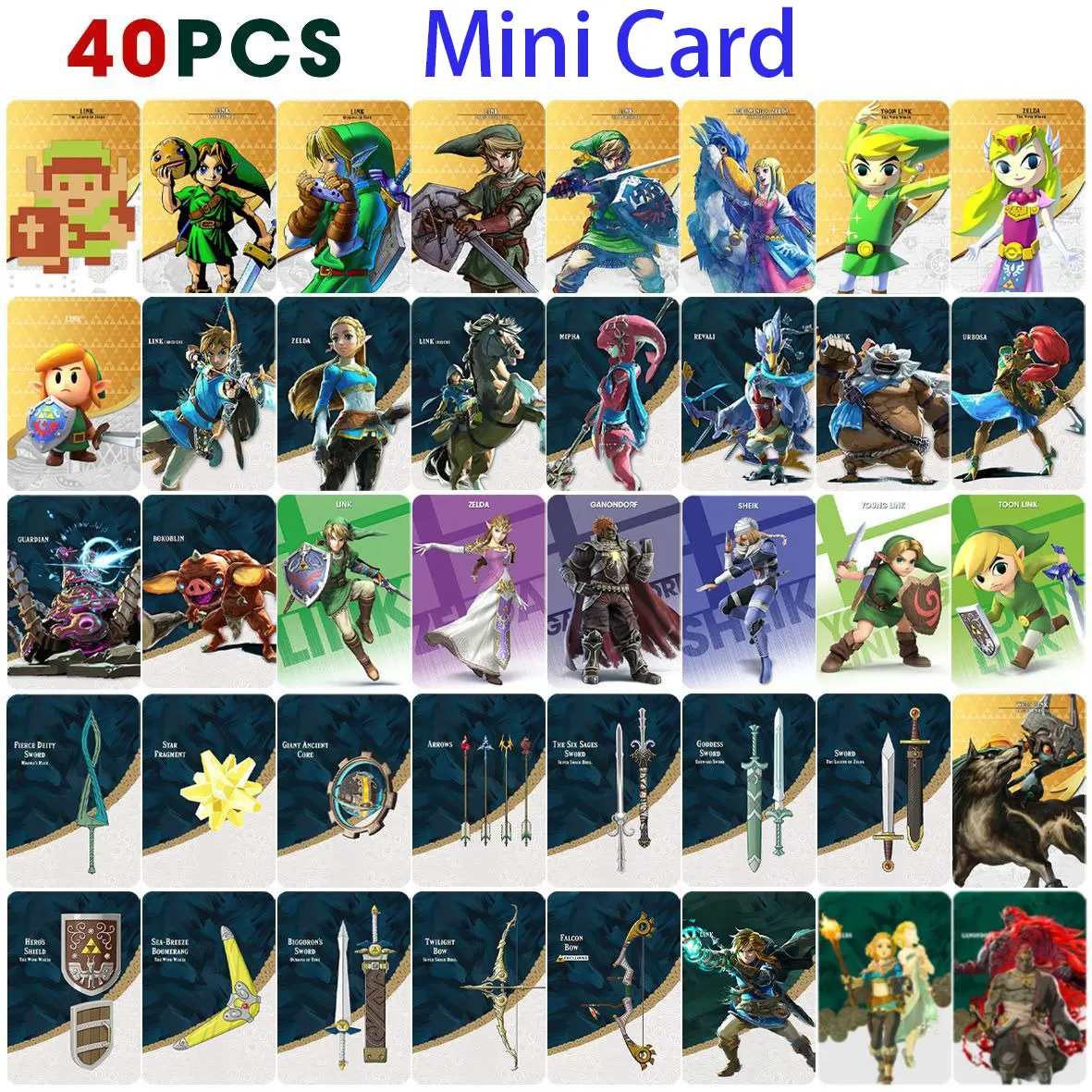 สไตล์ใหม่ 40 ชิ้น Zelda Amiibos การ์ดใช้กับ Legend of Zelda Tears of the Kingdo และ Legend of Zelda ล่าสุด Paragliding