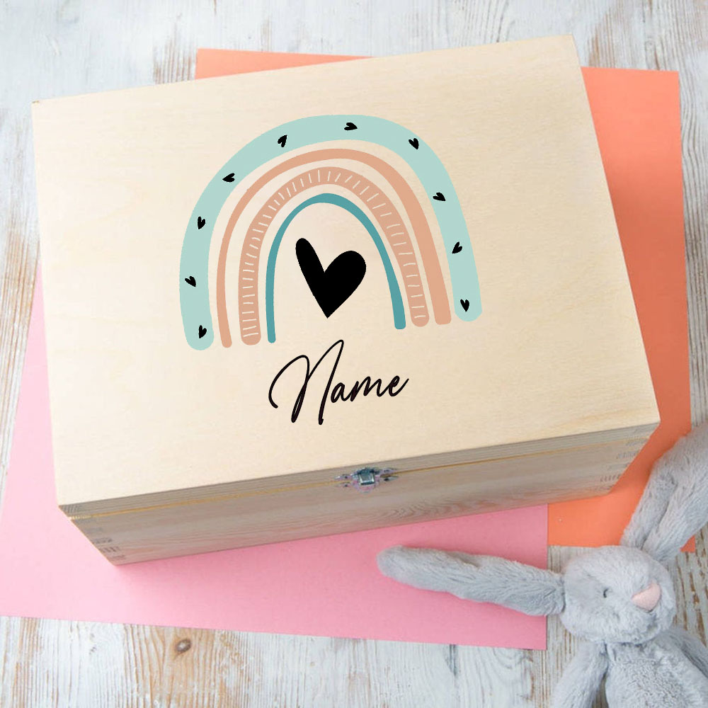 赤ちゃんのためのパーソナライズされたレインボーボックス,新生児のための木製のinfatメモリボックス,出産ギフト