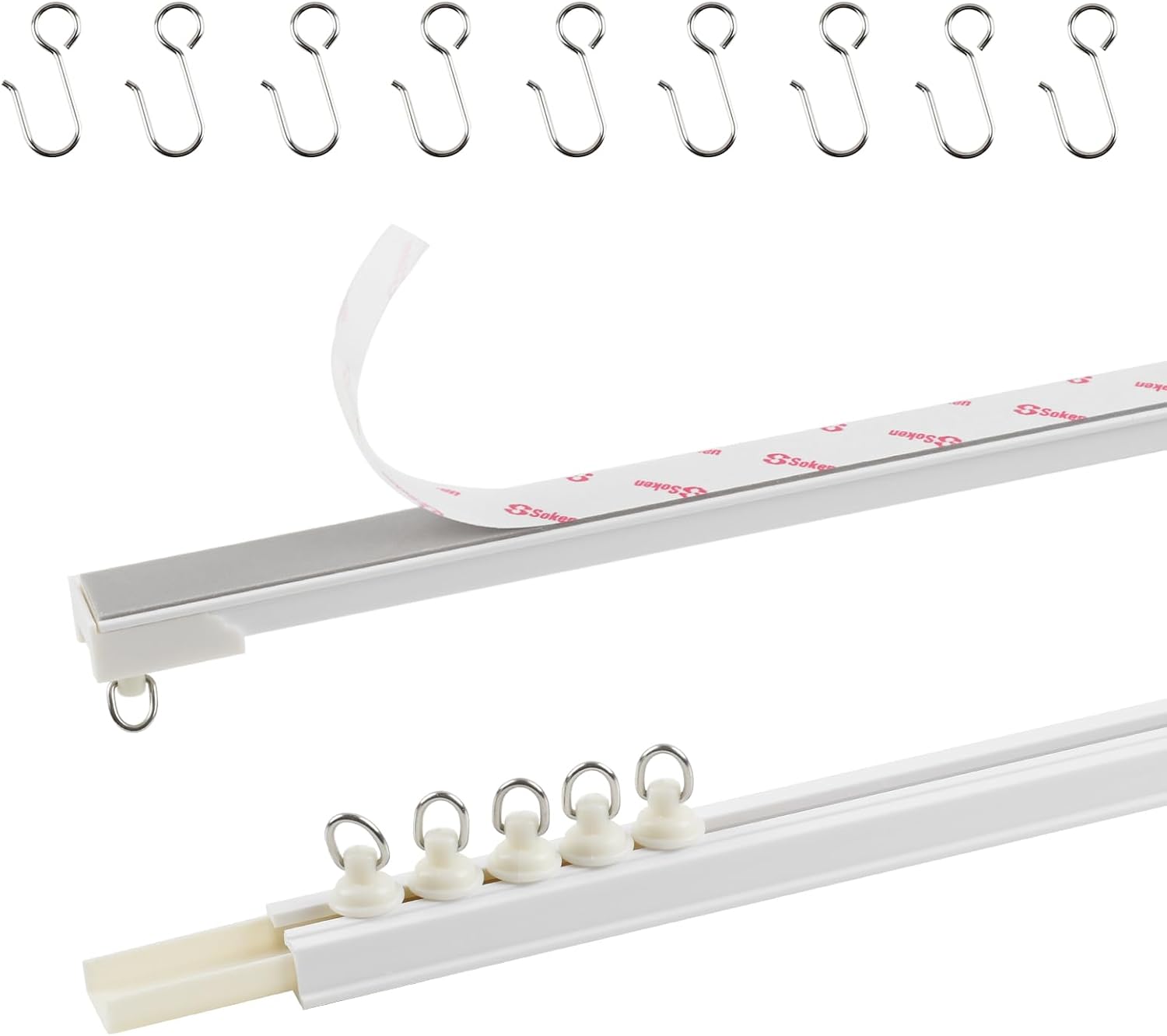 - Riel de cortina adhesivo para montaje en techo o pared, divisor de habitación, barra de cortina autoadhesiva, sin taladro, tor