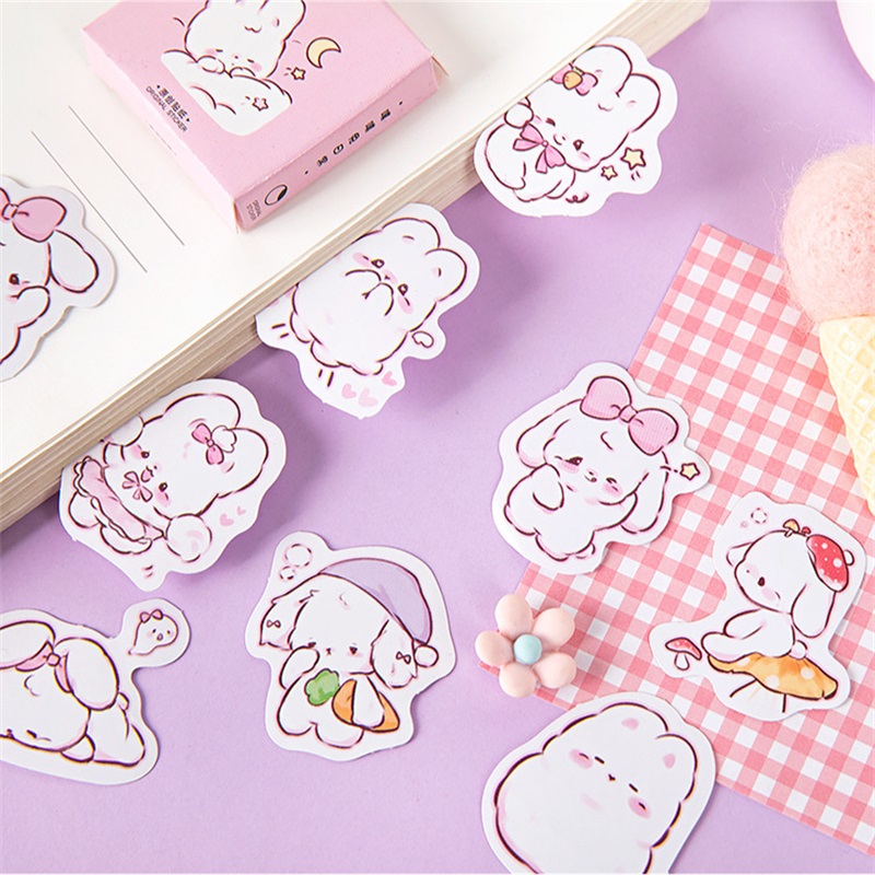 45 stks/doos Kawaii Kleine Witte Konijn Cartoon Stickers Creatieve Decoratie DIY Plakboek Esthetiek Briefpapier Stickers
