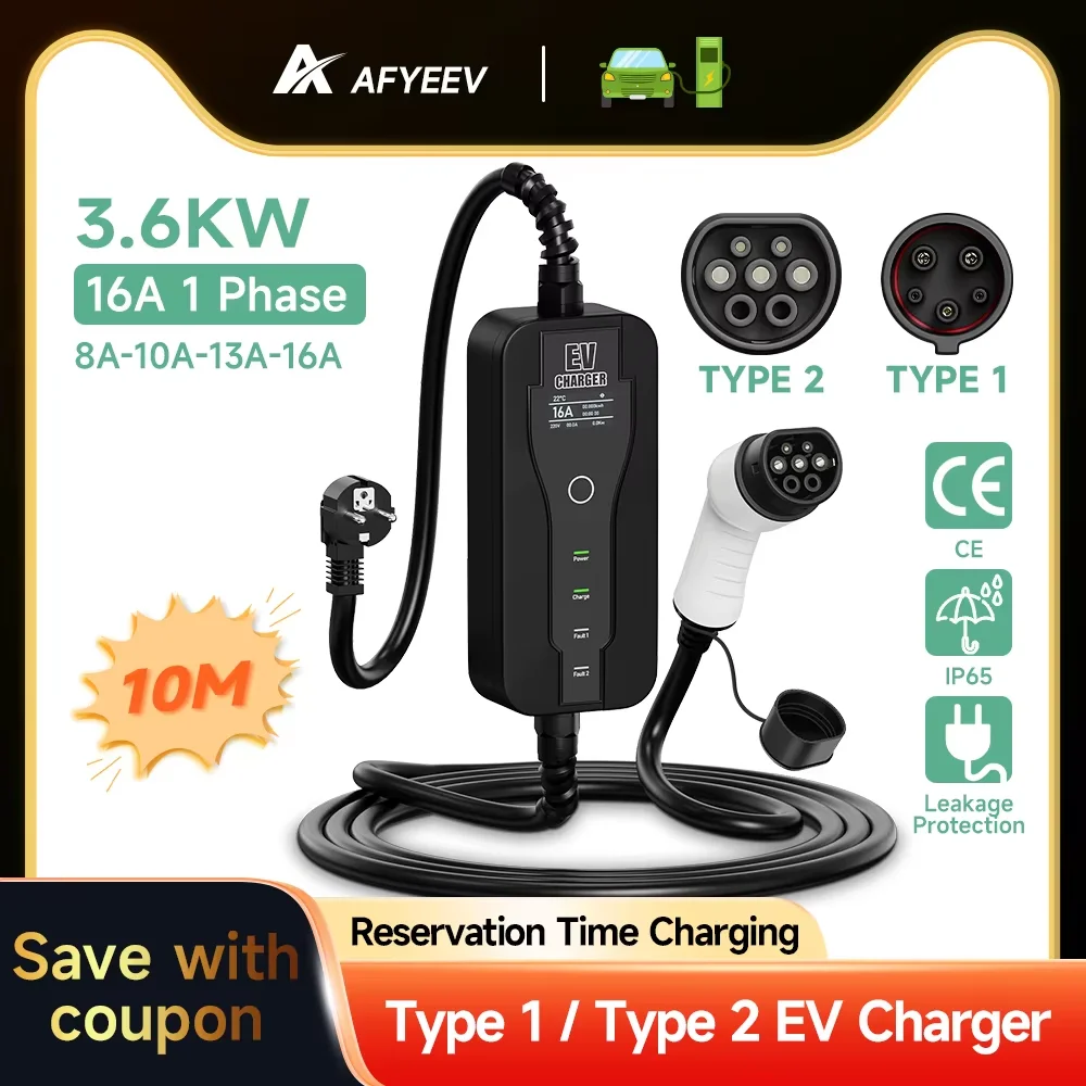 Cargador de vehículo eléctrico portátil tipo 1 Sae J1772 16A 32A Cable de carga tipo 2 IEC62196-2 11KW caja de pared del controlador de enchufe de la UE
