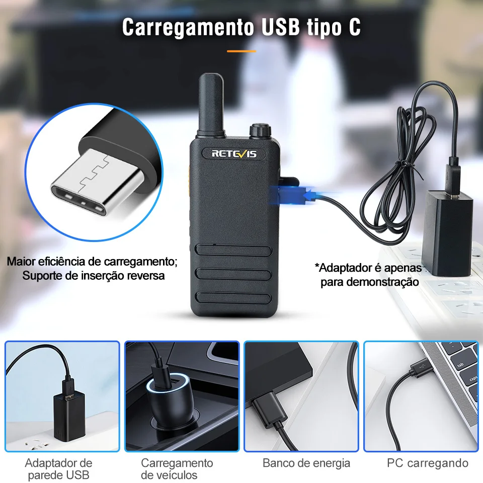 15mm ultra-fino mini walkie talkie retevis rt622p tipo c carga vox walkie-talkies pmr446 profissional portátil rádio bidirecional ht