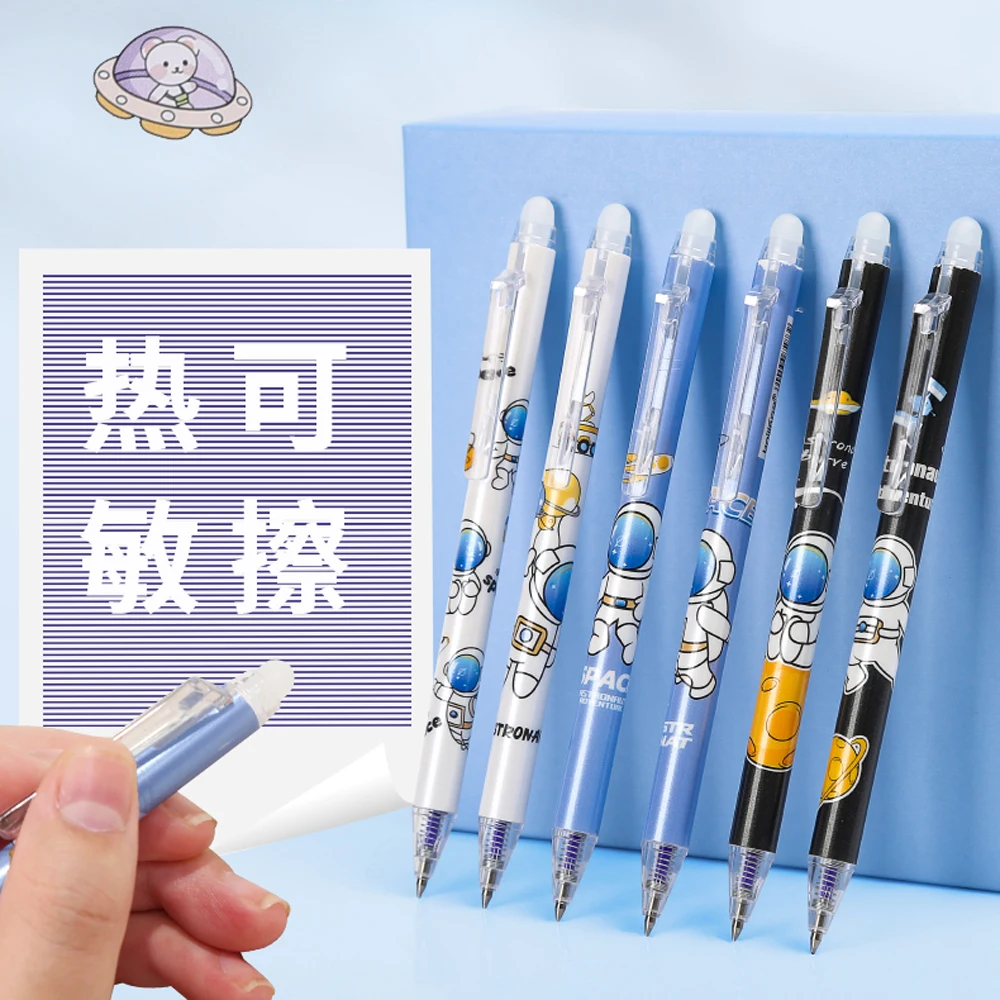 Bộ 6 Phim Hoạt Hình Phi Hành Gia Trung Lập Xong Xóa Được Bút 0.5Mm Xanh Dương Đen Bóng Bút Có Thể Giặt Tay Cầm Học Vật Dụng Văn Phòng Trẻ Em Văn Phòng Phẩm