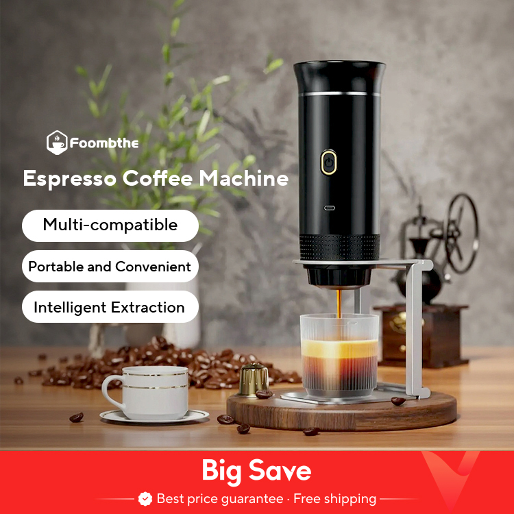 Cafetera Espresso portátil eléctrica inalámbrica para coche y hogar, cafetera para acampar, cafetera de viaje en polvo con cápsula 3 en 1