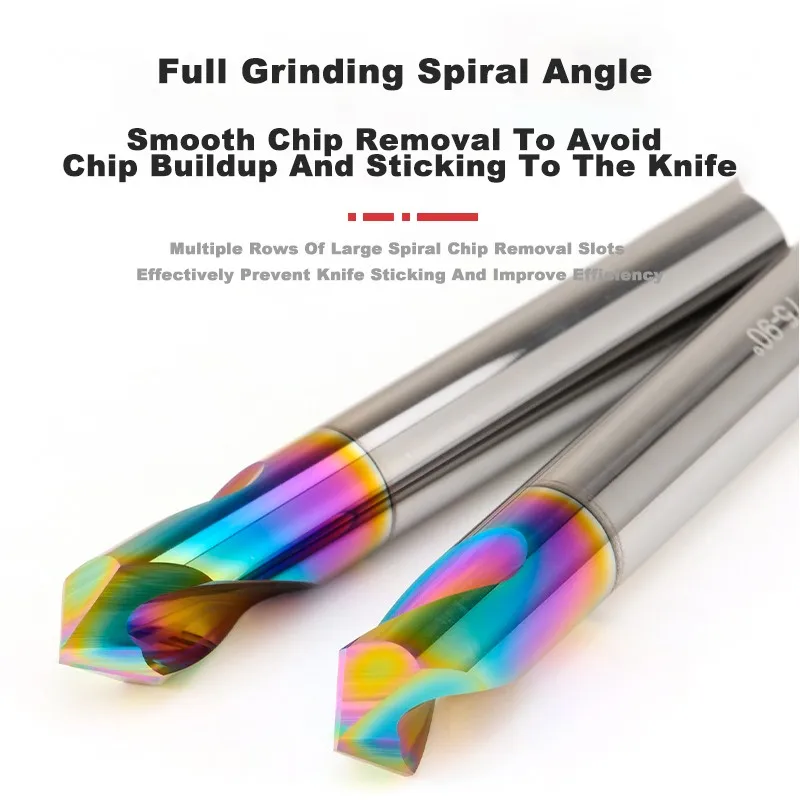 Yifino เครื่องตัดลบมุมเหล็กทังสเตนเคลือบสีสัน HRC65 CNC อลูมิเนียม60 ° 90 ° 120 °