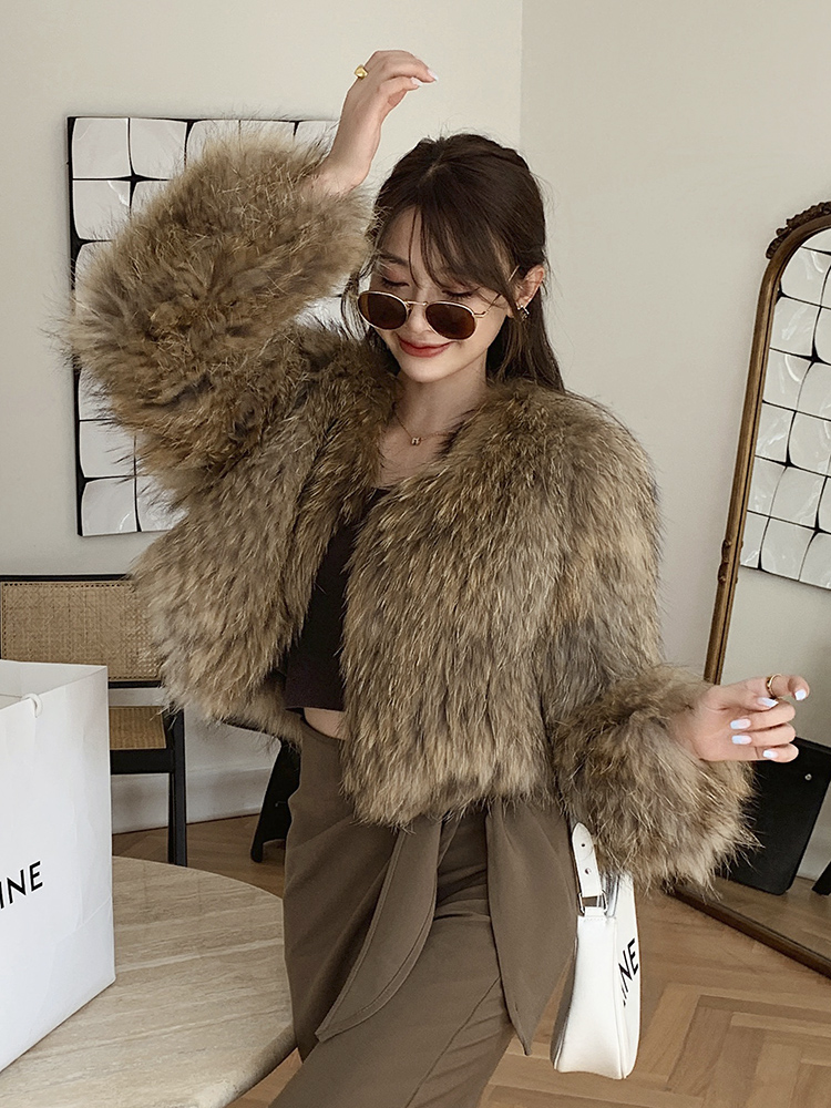 女性のアライグマの毛皮のコート,新しいファッション,冬の服,豪華なジャケット,2023