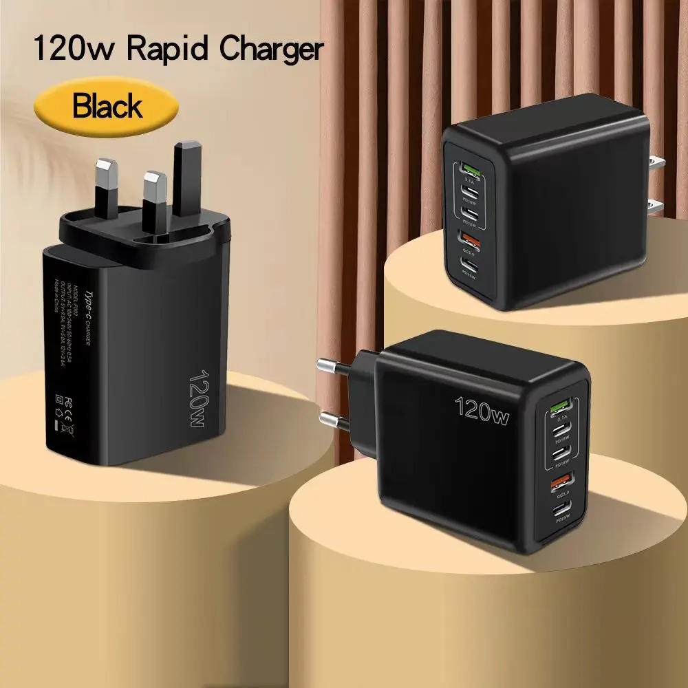 Totaal 120 W USB Type C Oplader 5 Poorten Snel Opladen Mobiele Telefoon Muur Adapter EU/US/UK Plug Voor iPhone 16 Samsung Xiaomi Huawei