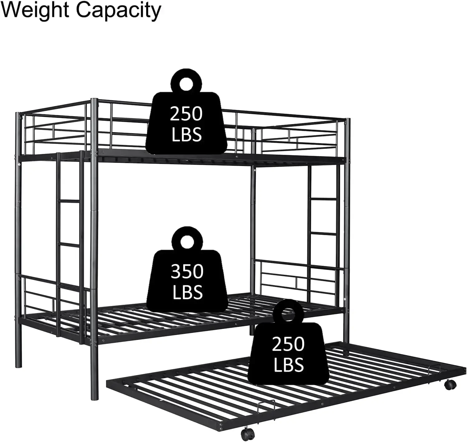 Twin Over Twin Metal Bunk Bed with Trundle Heavy Duty Twin Size Bunk Beds Frame with 2 Side Ladders,Bunkbed