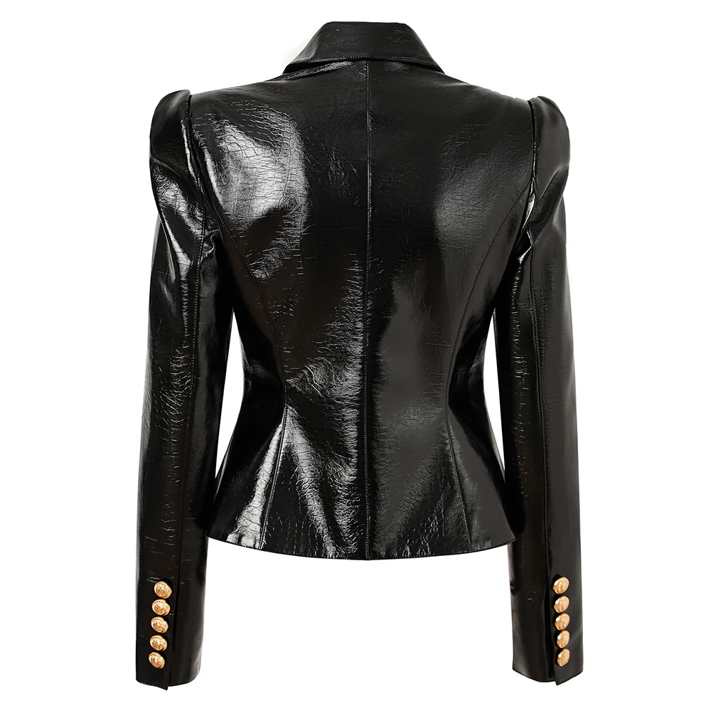 2024 neueste Design soomth pu Leder schwarz Qualität Blazer Zweireiher Knöpfe Frauen Mode Jacken