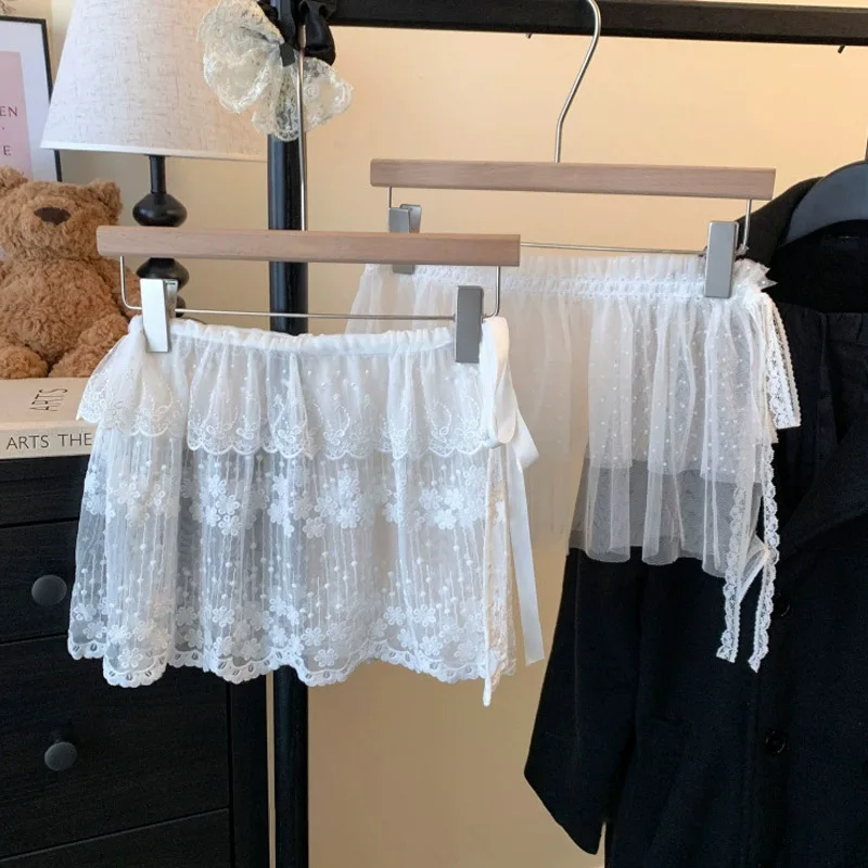 Caldo! Mezza gonna con finiture in pizzo primaverile Gonna a trapezio corta con cintura in pizzo tinta unita versatile da donna Gonna a mezza lunghezza coreana