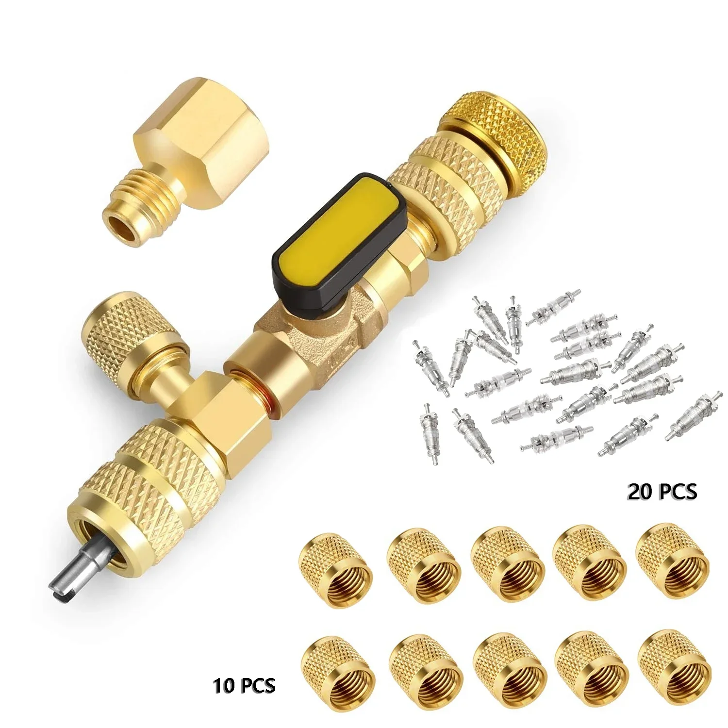 Valve Core Remover Installer Tool Kit with Dual Size 1/4 & 5/16 Port for with R22 R12 R407 R410 R404 R32 R600 HVAC System Repair